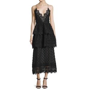 self-portrait strappy tie back flower polka dot sleeveless tiered midi dress